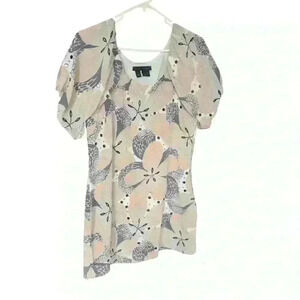 Sheri Bodell 100% silk studded mini dress balloon sleeve M/L
